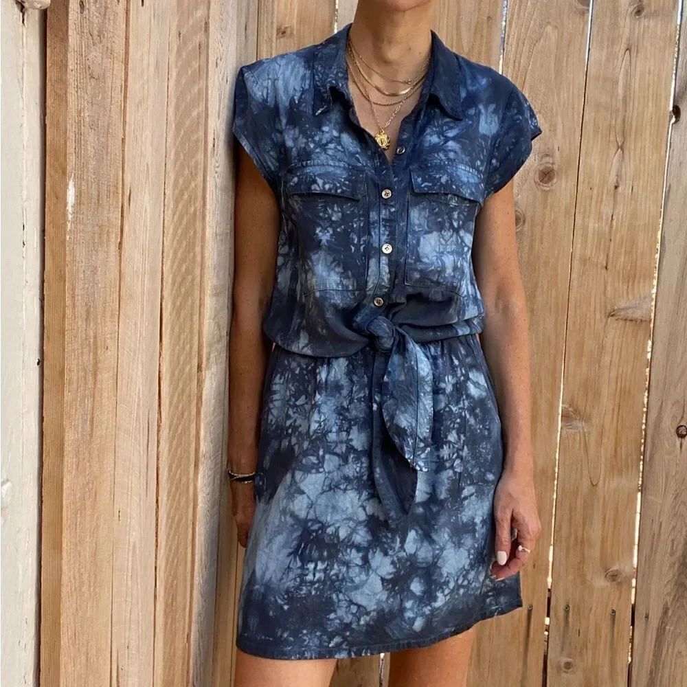 Bebe blue chambray tie dyed shirt mini dress size XS